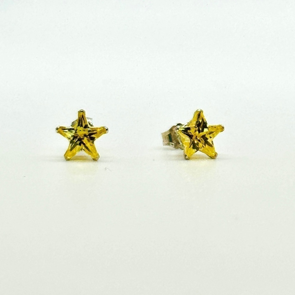New Gold Yellow Star Shape Cubic Zirconia Sterling Silver Earrings